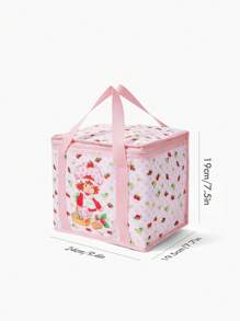 Strawberry Shortcake X SHEIN 1 Pc Cute Strawberry Printed RPET Thermal Insulated Lunch Bag,Keeps Food Warm Or Cold, Picnic Bag, Large Capacity, Can Hold Lunch Boxes And Drinks, Suitable For Picnics, Camping, Travel, Home Use, Suitable For Families, And Students,Strawberry,Gift Ideas, Summer / Spring , Vacation - Baby Pink - View 5
