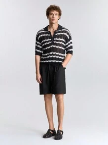 Ontre Men's Front Button Short Sleeve Striped Casual Knit Top - Multicolor - View 2