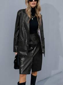 Aveloria Modichic New Elegant Casual Crocodile Print PU Blazer Jacket And Midi Skirt Set, Business Commuting Outfit For Women, Autumn