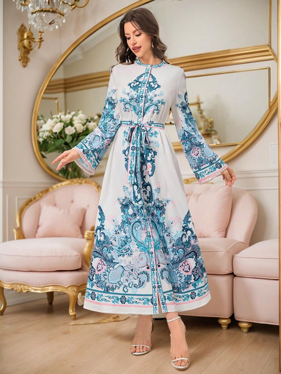 Seusyu Vestido Longo Estampado de Paisley Casual para Mulheres - Multicolorido - Visão 1