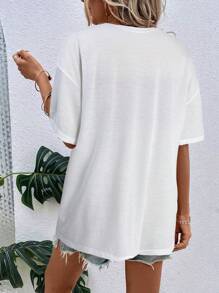 SHEIN LUNE 波西米亚风女式钩针编织仿印花白色长袖圆领T恤女式夏季音乐会女式波西米亚风西部风女式夏季 - 白色 - 查看 4