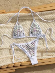 Swim Vcay 2 szt. Jednolity kolor kryształków dekoracyjnych Prosty i elegancki damski strój kąpielowy bikini, na letnie wakacje na plaży