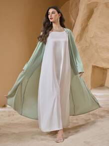 Al Najma Loose-Fit Women's Arabic Abaya Robe With Beaded Embroidery,Modest - Green - View 4