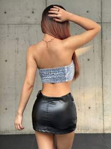 SHEIN EZwear Women's Cropped Denim Tank Top, Minimalist & Casual For Everyday Wear - Light Wash - View 2