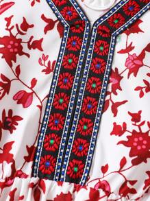 Girls Ramadan Ditsy Floral V-Neck Patchwork Long Dress/Maxi Gown, Suitable For Spring/Summer Holiday - Multicolor - View 6
