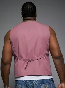 EASEVO Chaleco de traje tejido rosa de talla grande con ajuste ceñido sin mangas para hombres de moda urbana