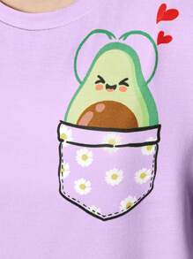 SHEIN Leap Crew Ensemble de pyjamas casual pour jeunes filles avec t-shirt ajusté à manches courtes à col rond en couleur unie et pantalon ample à imprimé amusant