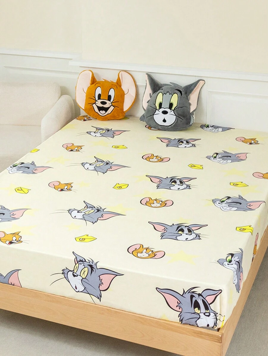 TOM & JERRY X SHEIN Đúng mốt Vàng Dễ thương Chăn Vừa vặn - Màu vàng - Xem 1