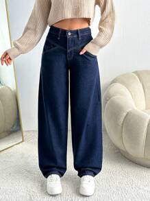 RueChic Women Front Button Pocket Simple Denim Jeans, Casual Everyday Wear