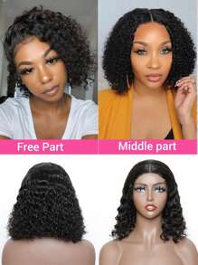 Wear And Go Bob Wigs Human Hair Deep Wave 4x4 Lace Closure Glueless Wigs Pre Plucked Pre Cut Ready To Wear 150% Density Curly Bob Wigs For Women Beginner Friendly - Natural Black - View 12