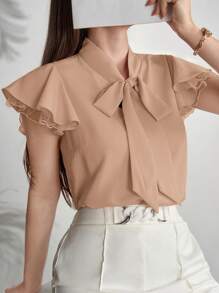 Modelyn 女士简约时尚休闲衬衫，适合日常穿着 - 卡其色 - 查看 3