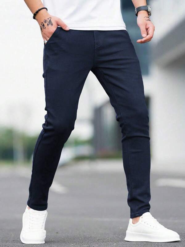 Manfinity Homme Pantalon décontracté skinny à poches en jean grande taille pour hommes