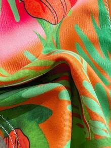 Swim Vcay Conjunto de bikini de 2 piezas con estampado aleatorio de plantas tropicales, con tiras en el cuello y la espalda, para verano y vacaciones en la playa