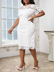 SHEIN Lady Đầm ren bó sát thanh lịch cho kỳ nghỉ hè cỡ lớn dành cho nữ - trắng - Xem 7