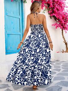 Vivid Eden Vrouwen vakantie bloemenprint cutout hals jurk