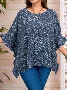 EMERY ROSE Camisa casual holgada con mangas acampanadas y estampado todo sobre para mujeres de talla grande en vacaciones