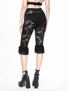 ROMWE Goth Leggings transparentes con cordones y lazos en estilo romántico, de encaje, con capas, para mujer, color negro, en estilo gótico y natural - Negro - Ver 2