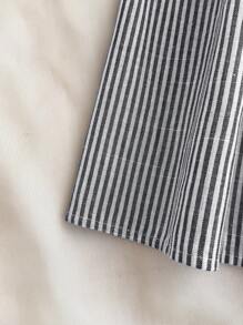 Girlism Váy ngắn chữ A cạp chun co giãn sọc đen trắng cho bé gái tuổi teen, trang phục đi biển thường ngày - Đen và trắng - Xem 5