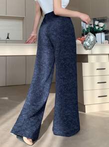 DAZY 女士抽绳腰宽松休闲直筒裤女装秋季正装裤子 - 藍色 - 查看 3