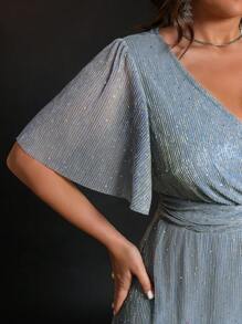 SHEIN LUNE 大码凉爽连衣裙、减压服装、女士优雅长礼服、圣帕特里克节、狂欢、节日、春假、波西米亚风格的时尚夏季连衣裙 - 霧霾藍 - 查看 4