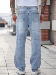 Manfinity Homme Pantalones vaqueros anchos con bolsillos y botones delanteros, de estilo casual y suelto para hombres - Lavado ligero - Ver 2