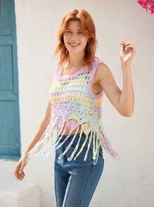 Skyraze Women Hollow Out Knit Top (Random Print) - Multicolor - View 5