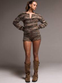 MUSERA Textured Fitted Playsuit Casual Summer Vacation  Evening - Multicolor - View 4