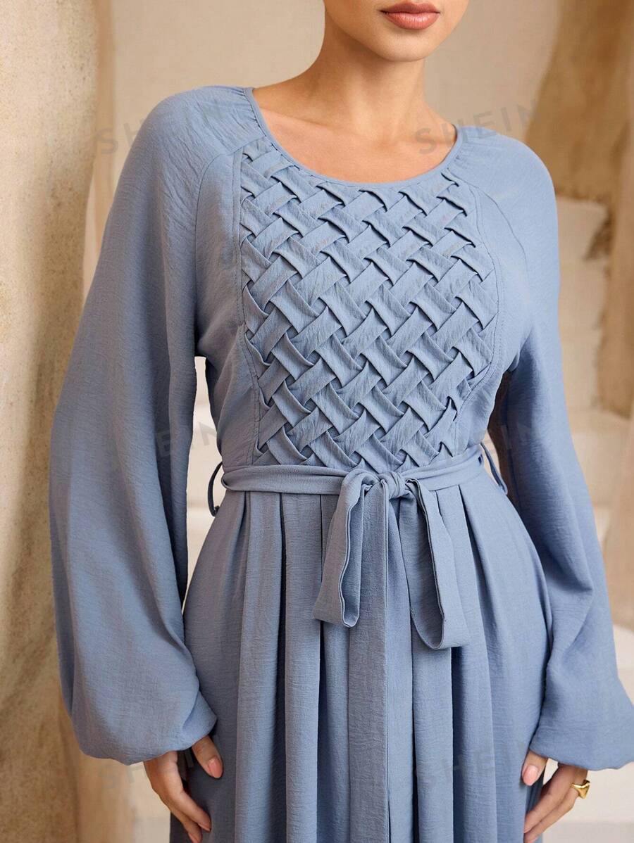 Graceveil Vestido largo casual de mujer de unicolor con cuello redondo, manga larga y cintura con cordón
