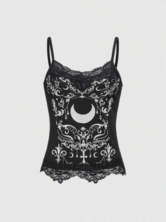 Goth Vintage gotische Mond-Spitzen-Träger-Oberteil