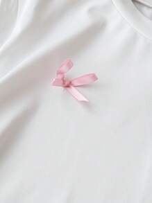 Franclia 2pcs/Set Korean Style Cute Bow Frill Trim T-Shirt And Loose Plaid Pants, Plus Size - Pink - View 6