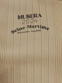 MUSERA Top acanalado de cuello redondo ajustado con bordado de texto, estilo casual y lindo de la Y2K de los 90, color amarillo mantequilla, ideal para , verano y vacaciones - Amarillo - Ver 6