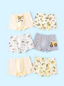 6pcs/Pack Young Boy Cartoon Car Printed Breathable Briefs - Multicolor - View 3