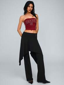 TRNVIE Strapless Letter Print Contrast Striped Women Blouse - Red - View 5