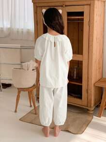 DAZY Tween Girls Solid Color Round Neck Short Sleeve Casual Top And Long Pants Pajama Set,Girls Summer Outfits,Back To School Clothes - White - View 5