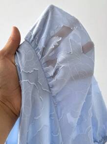 Flirla Plus Size Elegant Deep V-Neck Jacquard Puff Sleeve Knit Dress - Blue - View 7