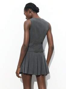 Maija 2025 夏季新款灰色条纹办公室通勤、音乐节、海滩度假、休闲日常浪漫都市适合外出、聚会、婚礼、毕业女士吊带背心上衣 - 灰色 - 查看 5