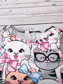 SHEIN 2pcs/Set Cute Casual Pattern Young Girl Youth 2 Pieces Set - White - View 3