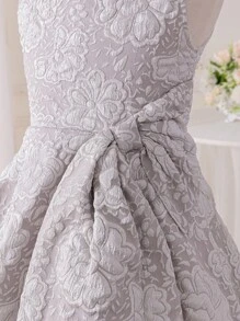 SHEIN Glamorique Kids Young Girl' Woven Jacquard Big Bow Decorated Slip Dress, Spring/Summer - Light Grey - View 6