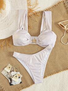 Swim EVENT Bộ đồ bơi bikini 2 mảnh màu trắng bó sát đi biển, tiệc âm nhạc ngày lễ, đồ bơi và áo choàng cho nữ, mùa xuân/hè - trắng - Xem 7