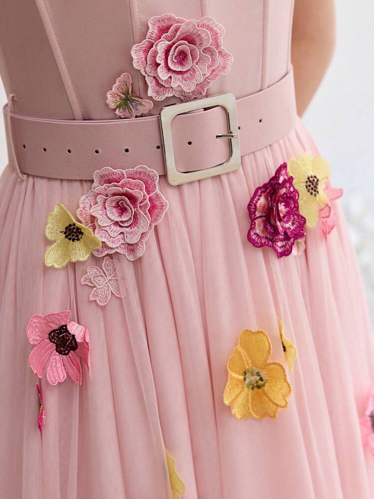 Women's Sleeveless Floral Decor Casual Dress