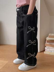 DAZY 年轻女孩休闲洗水蝴蝶刺绣牛仔裤