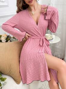 Elegant Ruffle Hem Casual Women's Bathrobe