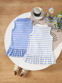 Souflis Souflis 2 Packs Baby Girl Colorblock Striped Sleeveless Dresses - Multicolor - View 2