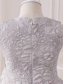 SHEIN Glamorique Kids Young Girl' Woven Jacquard Big Bow Decorated Slip Dress, Spring/Summer - Light Grey - View 5