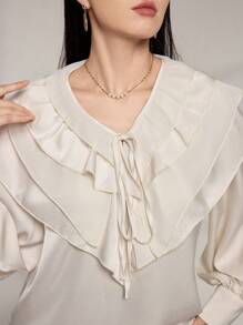 Modelyn Women's Ruffle Trim Tied Chiffon Blouse - Apricot - View 5