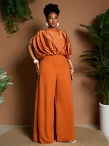 Maweii Jumpsuit Longgar Berlipit Kerah Tegak Ukuran Besar, Pakaian Kasual Sehari-hari - Jeruk - View 4