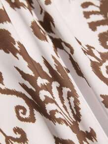 Swim Lushoire 2pcs/Set Plus Size Women Halter Printed Cover Belly Split Tankini Set, Elegant Casual Holiday Style, For Summer Beach Vacation - Brown - View 6