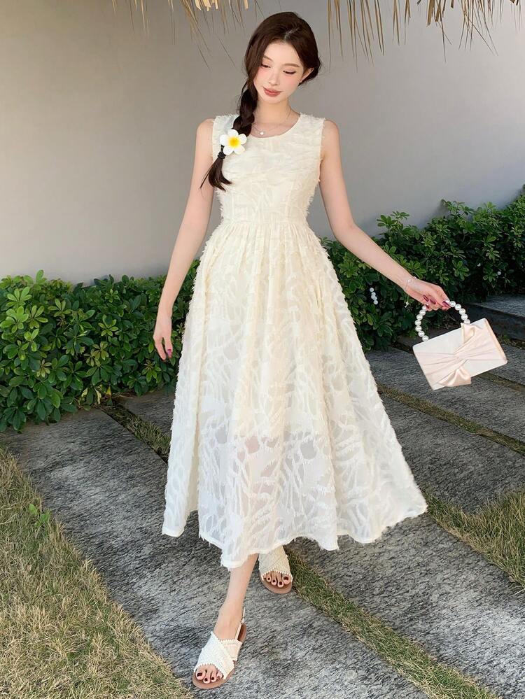 Women Sleeveless Midi Textured Dress Sundress,Casual Women Dresses