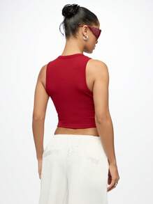 SUMWON WOMEN 复古运动风 2 号星形露脐背心 无袖罗纹运动背心 队服风格 运动夏季健身时尚背心 - 紅色 - 查看 2