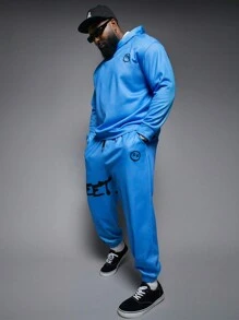 Manfinity VCAY بدلة رياضية مكونة من هوديي مضفر فضفاض وبنطلون بسحاب للرجال كبار الحجم، مناسبة للخريف والشتاء، ملابس مريحة - متعدد الألوان - مشاهدة 3